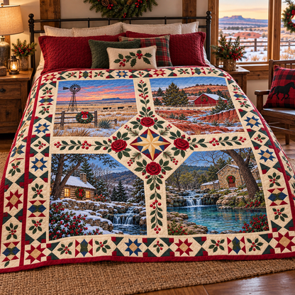 Oklahoma Christmas Windows TD271026180 Quilt Blanket — bed mockup