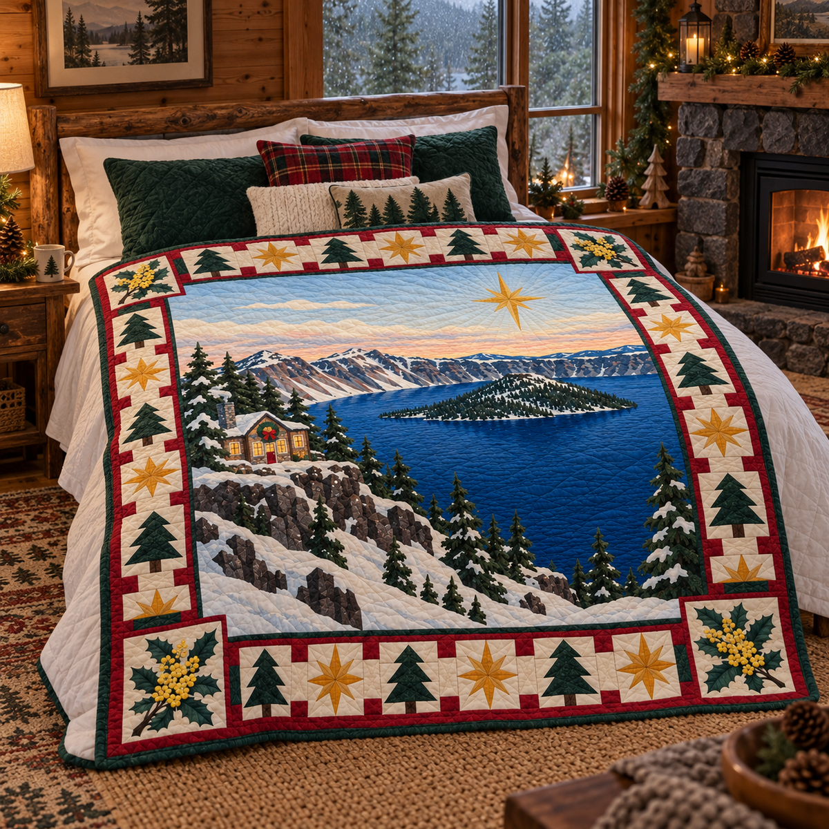 Oregon Grape Caldera Christmas Eve TD271026181 Quilt Blanket — bed mockup