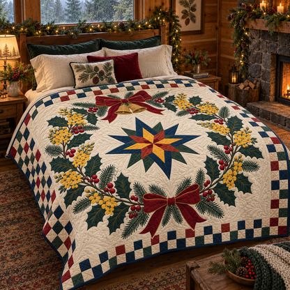 Oregon grape Christmas Wreath TD271026182 Quilt Blanket — bed mockup