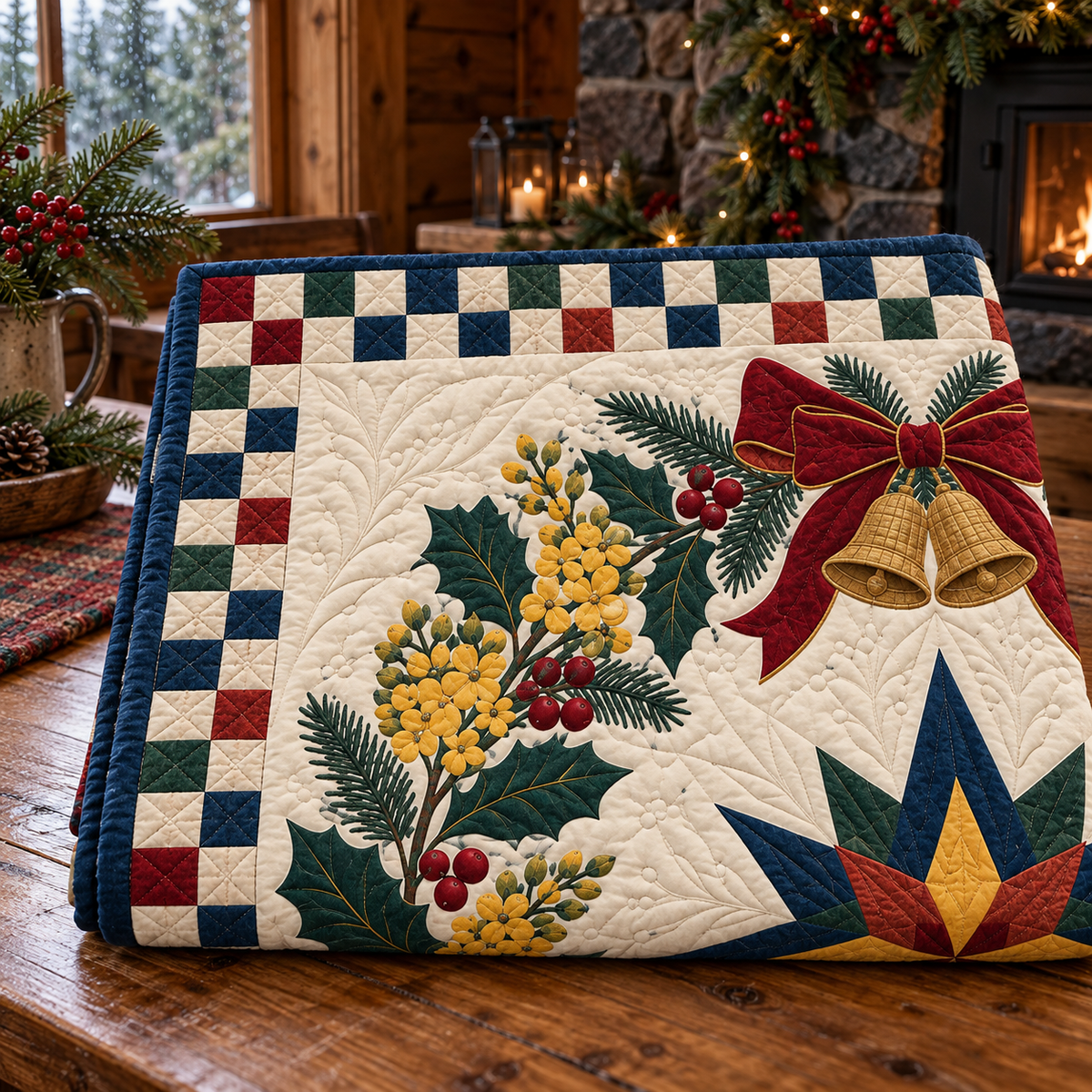 Oregon grape Christmas Wreath TD271026182 Quilt Blanket — folded mockup