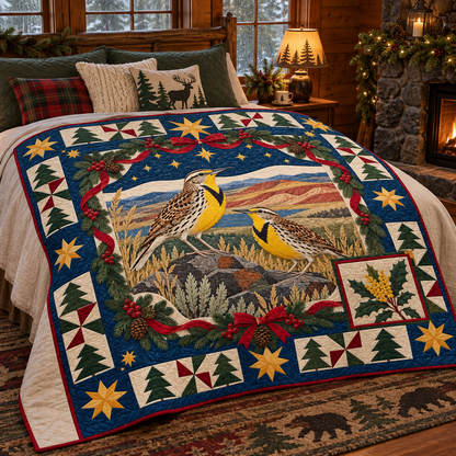 Meadowlark Painted Hills Christmas Star TD271026183 Quilt Blanket — bed mockup
