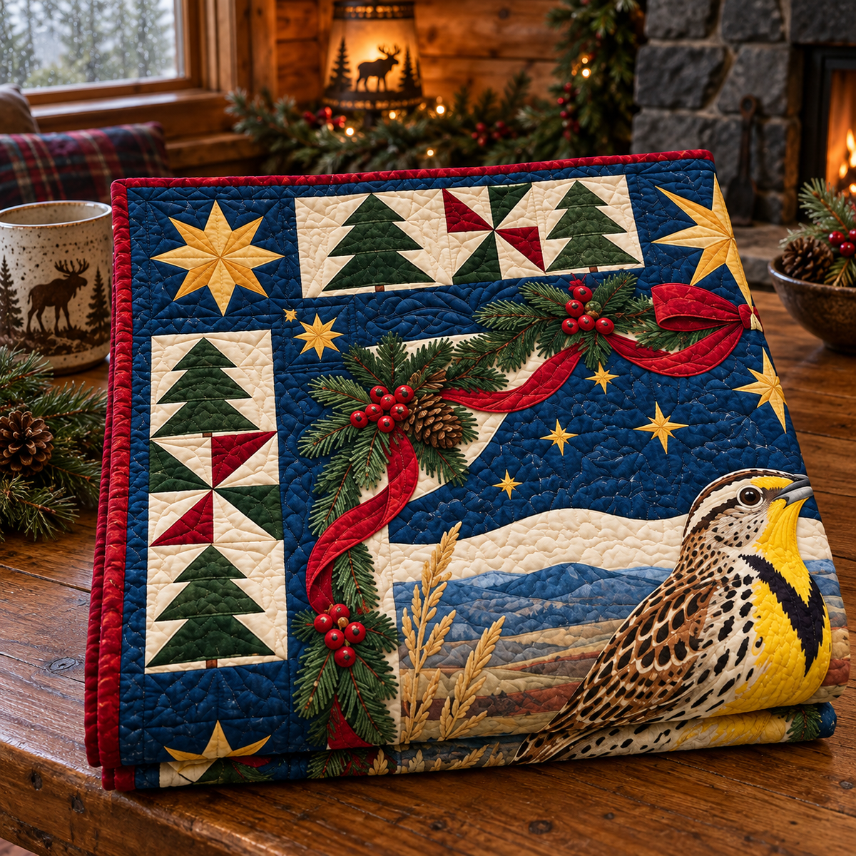 Meadowlark Painted Hills Christmas Star TD271026183 Quilt Blanket — folded mockup