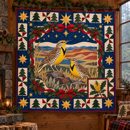 Meadowlark Painted Hills Christmas Star TD271026183 Quilt Blanket — hanging mockup