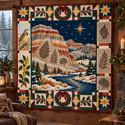 Fossil Leaf Strata Christmas Homecoming TD271026184 Quilt Blanket — hanging mockup