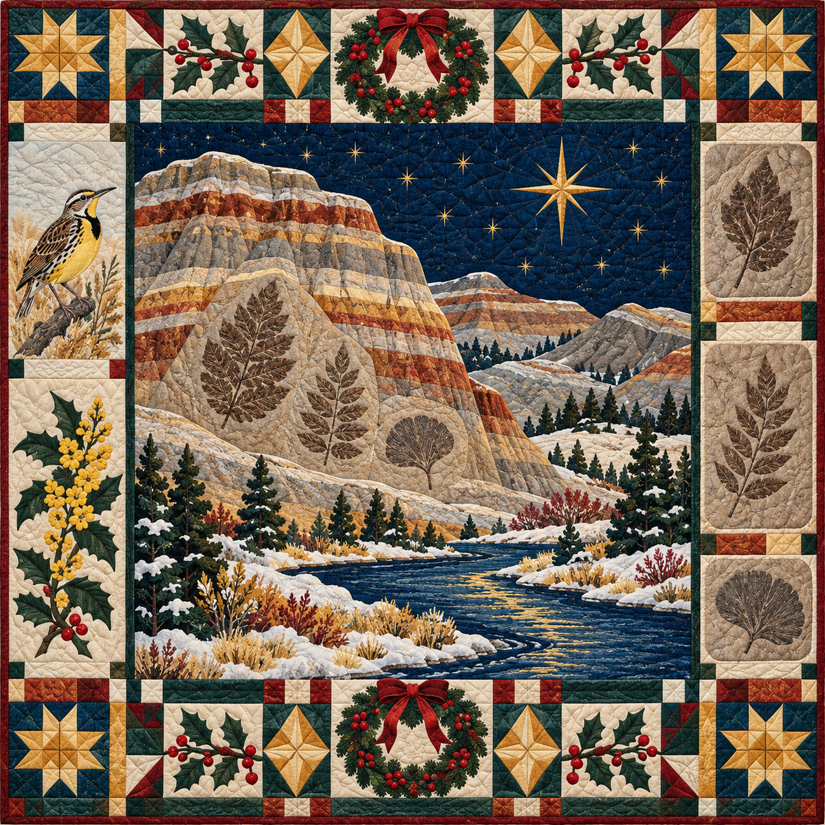 Fossil Leaf Strata Christmas Homecoming TD271026184 Quilt Blanket — original design