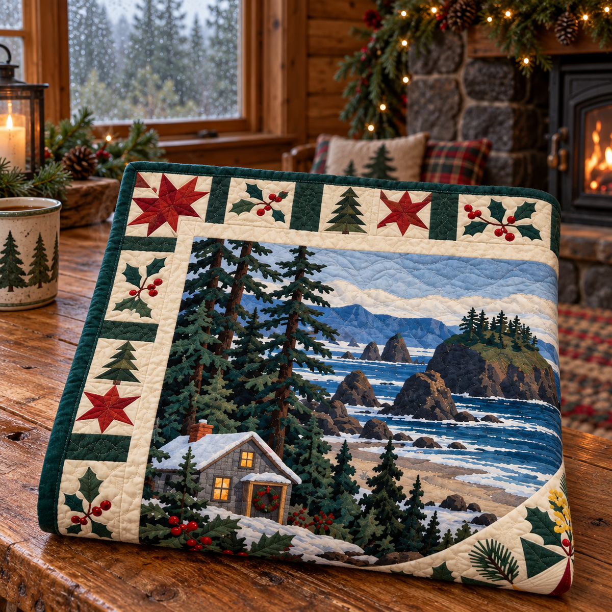 Oregon Christmas Windows TD271026185 Quilt Blanket — folded mockup