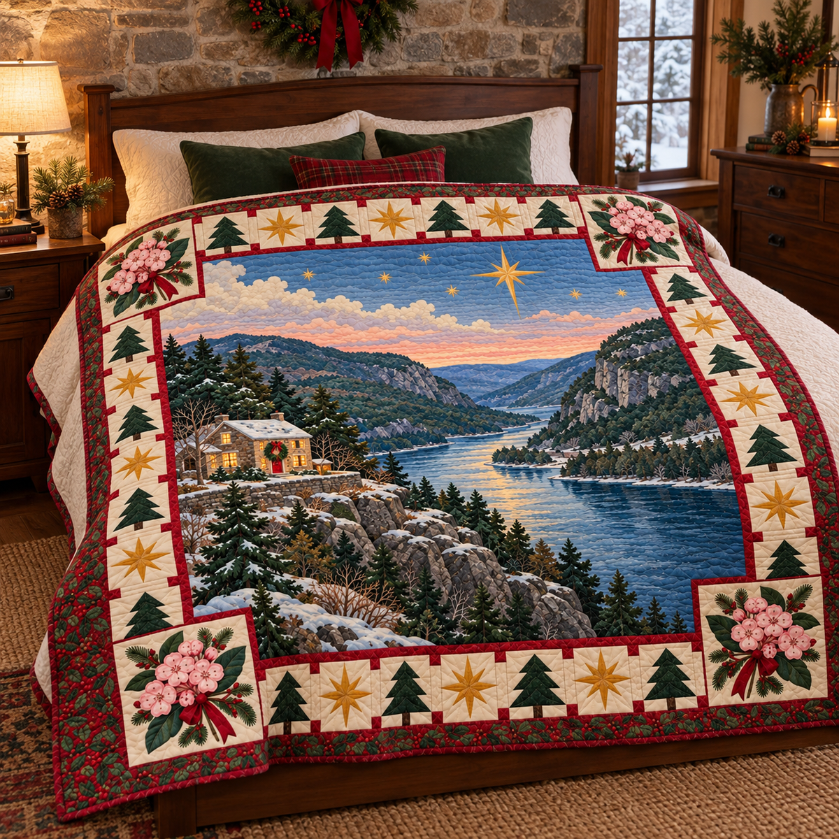 Laurel Ridgework Christmas Eve TD271026186 Quilt Blanket — bed mockup