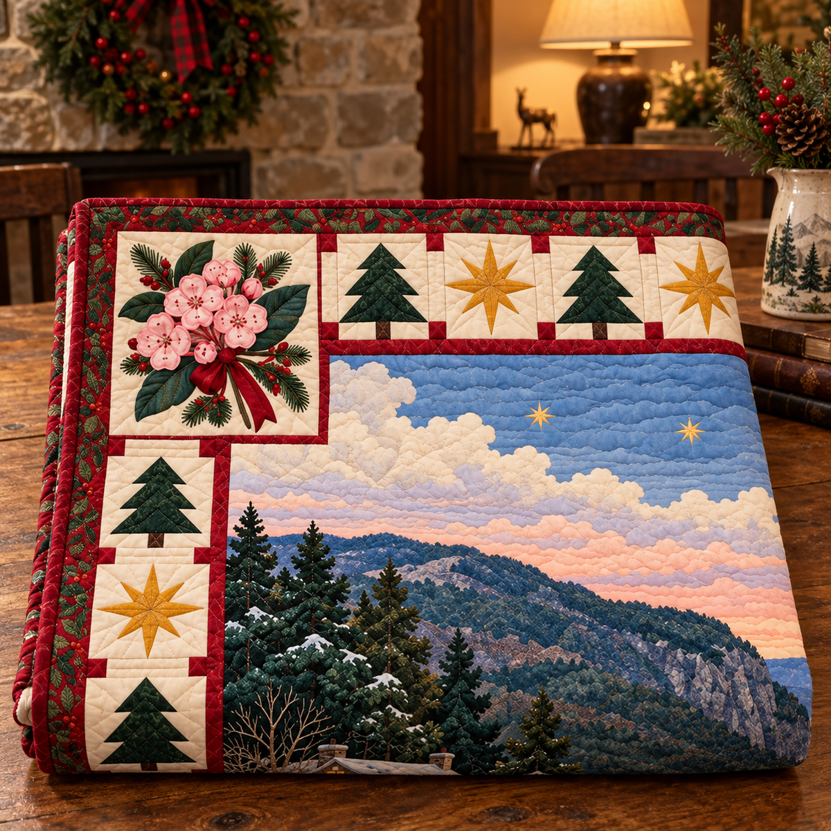 Laurel Ridgework Christmas Eve TD271026186 Quilt Blanket — folded mockup