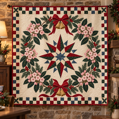 Mountain laurel Christmas Wreath TD271026187 Quilt Blanket — hanging mockup