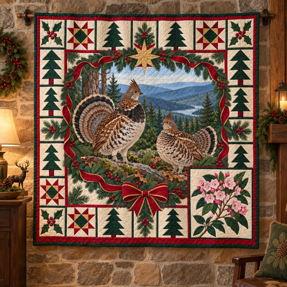 Grouse in Laurel Shade Christmas Star TD271026188 Quilt Blanket — hanging mockup
