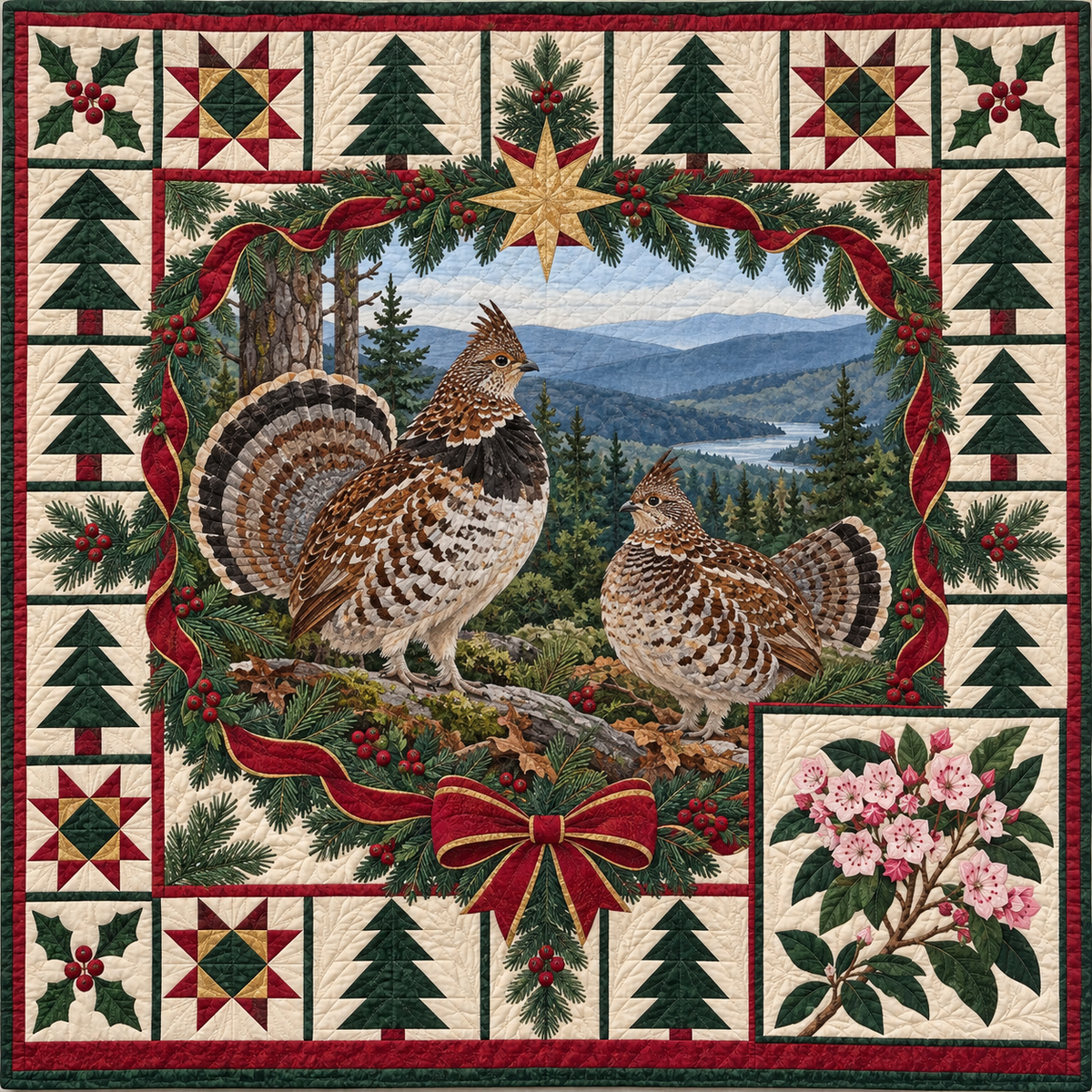 Grouse in Laurel Shade Christmas Star TD271026188 Quilt Blanket — original design