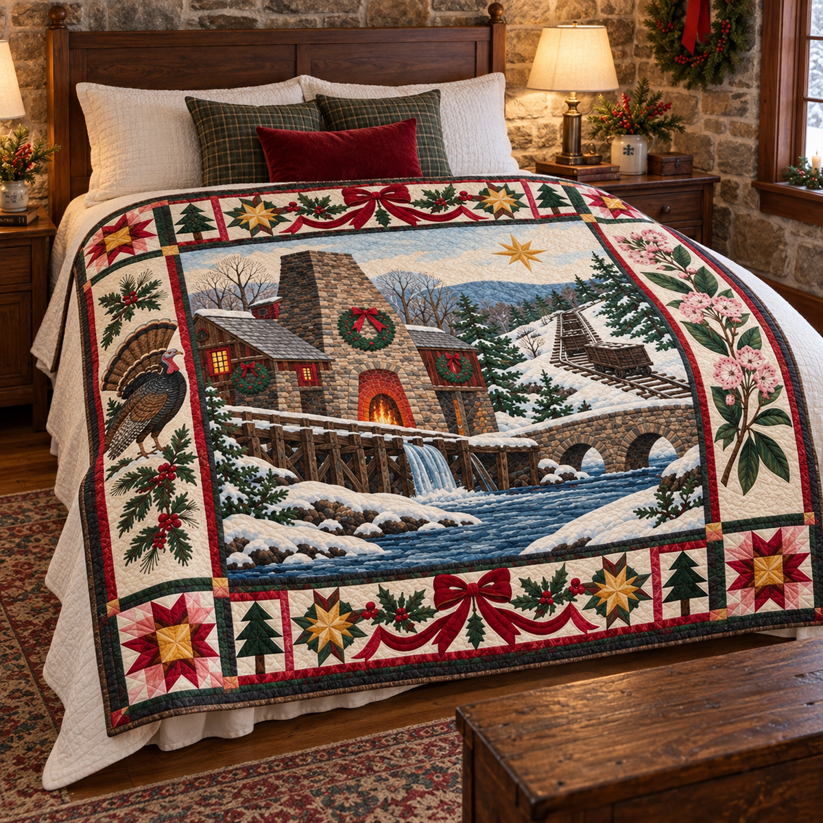 Keystone Iron and Rail Christmas Homecoming TD271026189 Quilt Blanket — bed mockup