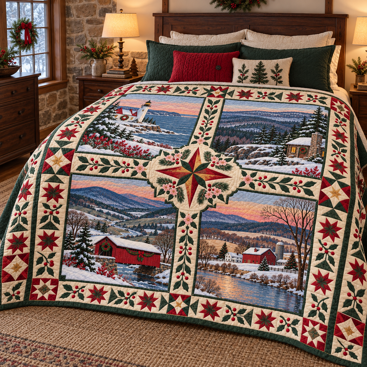 Pennsylvania Christmas Windows TD271026190 Quilt Blanket — bed mockup
