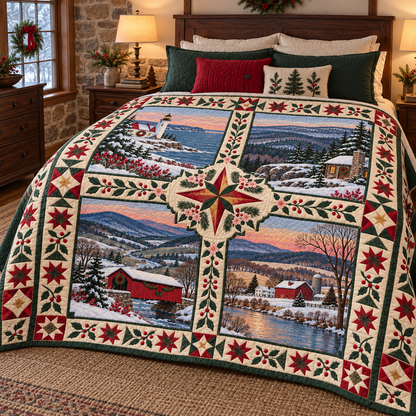 Pennsylvania Christmas Windows TD271026190 Quilt Blanket — bed mockup