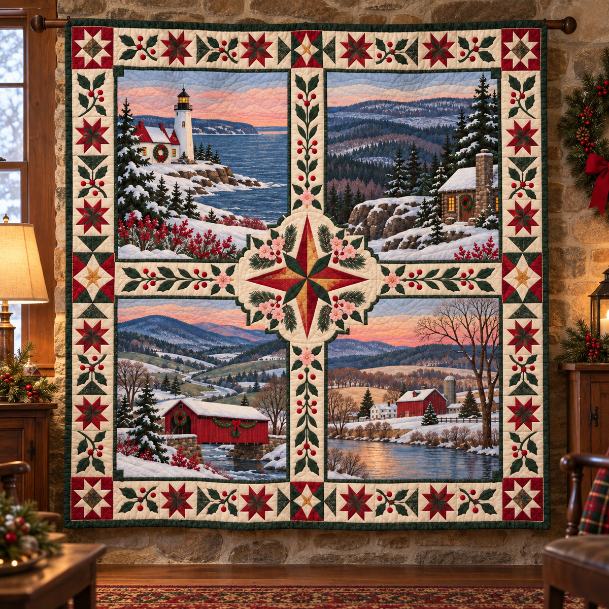 Pennsylvania Christmas Windows TD271026190 Quilt Blanket — hanging mockup