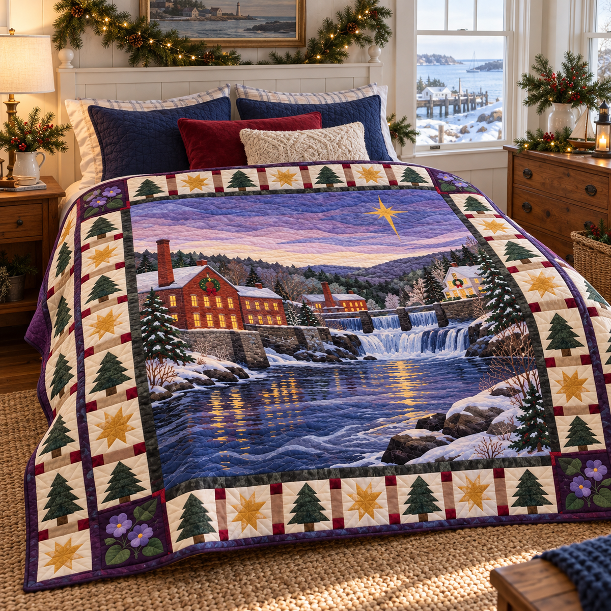 Violet Millstream Christmas Eve TD271026191 Quilt Blanket — bed mockup