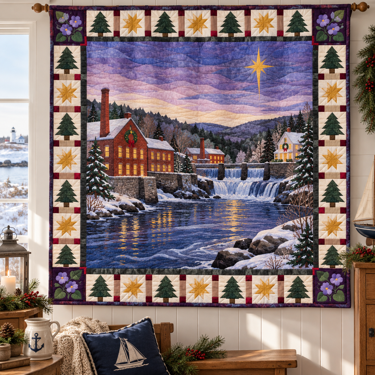 Violet Millstream Christmas Eve TD271026191 Quilt Blanket — hanging mockup
