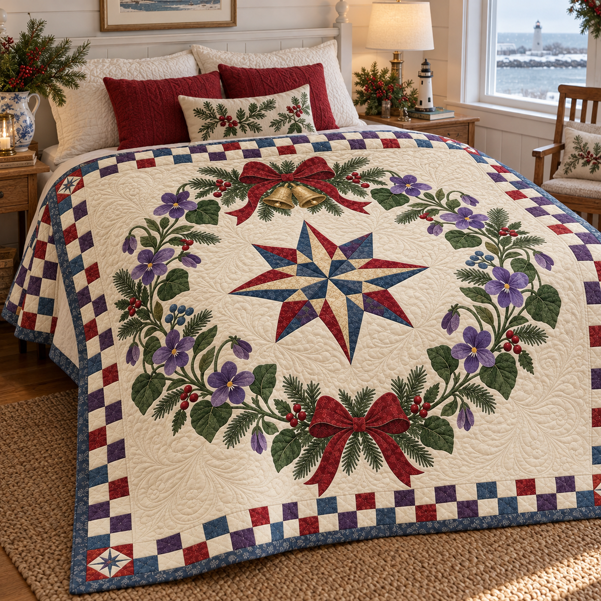 Violet Christmas Wreath TD271026192 Quilt Blanket — bed mockup