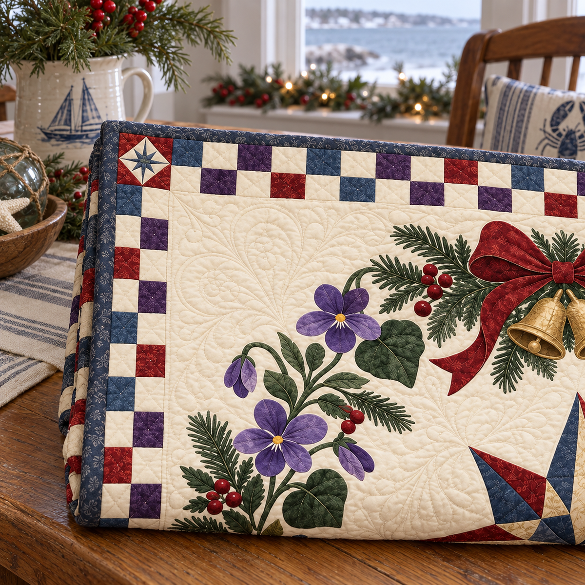 Violet Christmas Wreath TD271026192 Quilt Blanket — folded mockup
