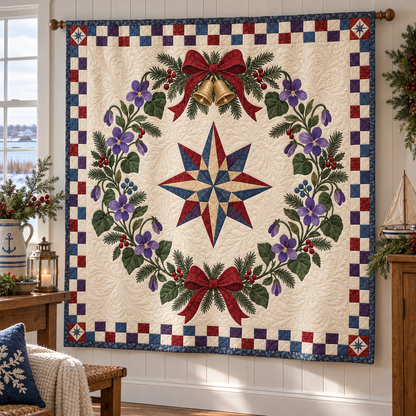 Violet Christmas Wreath TD271026192 Quilt Blanket — hanging mockup