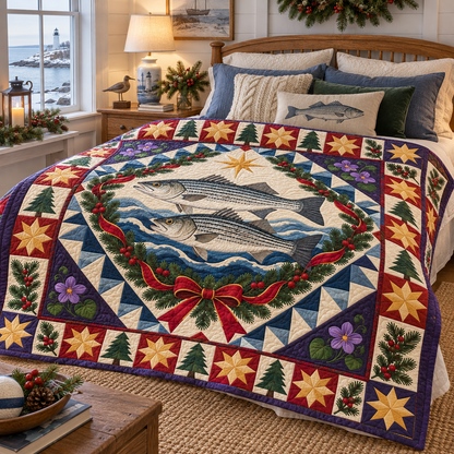 Striped Bass Tide Christmas Star TD271026193 Quilt Blanket — bed mockup