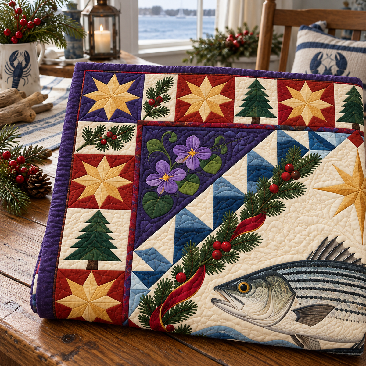 Striped Bass Tide Christmas Star TD271026193 Quilt Blanket — folded mockup
