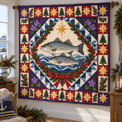 Striped Bass Tide Christmas Star TD271026193 Quilt Blanket — hanging mockup