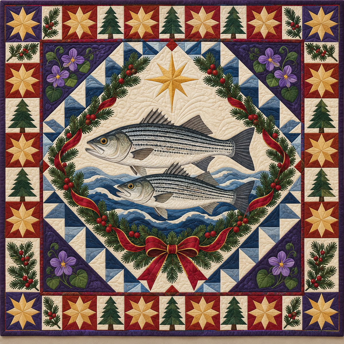 Striped Bass Tide Christmas Star TD271026193 Quilt Blanket — original design