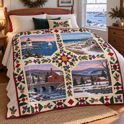 Rhode Island Christmas Windows TD271026195 Quilt Blanket — bed mockup