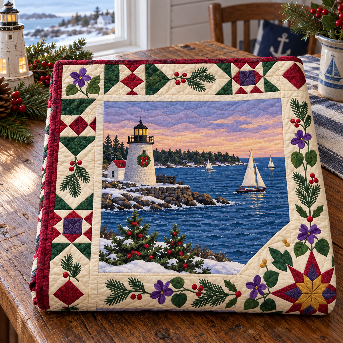 Rhode Island Christmas Windows TD271026195 Quilt Blanket — folded mockup