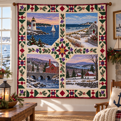Rhode Island Christmas Windows TD271026195 Quilt Blanket — hanging mockup