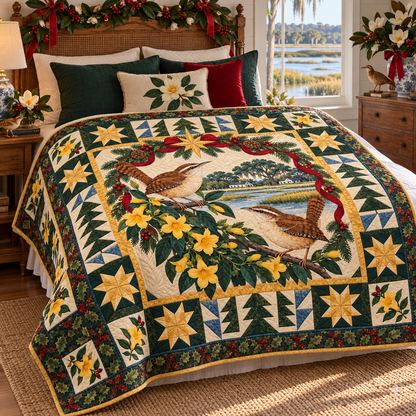 Wren in Jessamine Christmas Star TD271026198 Quilt Blanket — bed mockup