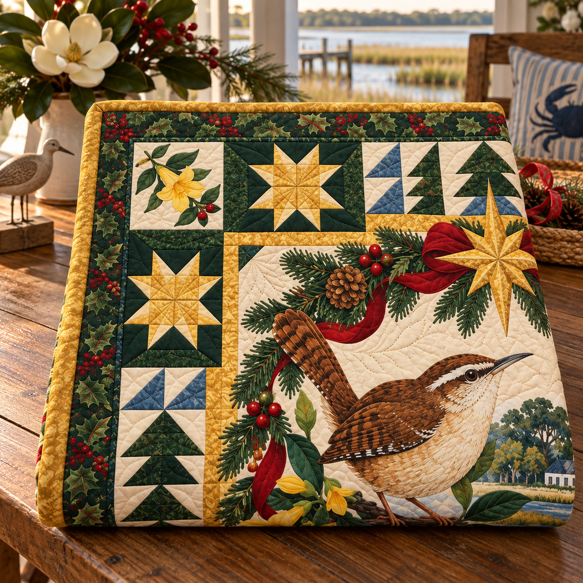 Wren in Jessamine Christmas Star TD271026198 Quilt Blanket — folded mockup