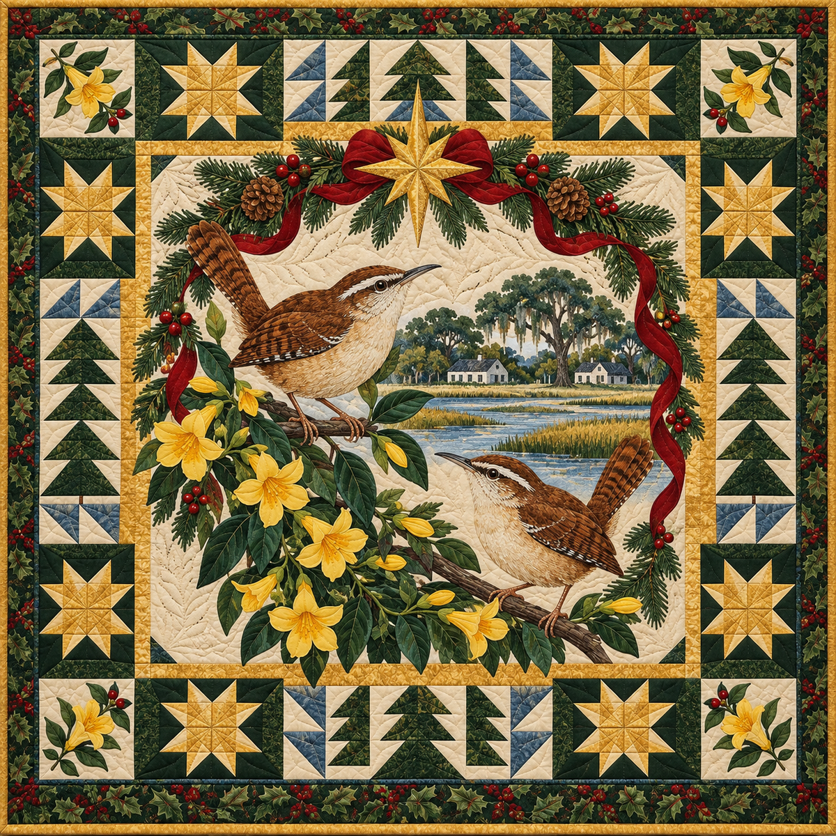 Wren in Jessamine Christmas Star TD271026198 Quilt Blanket — original design