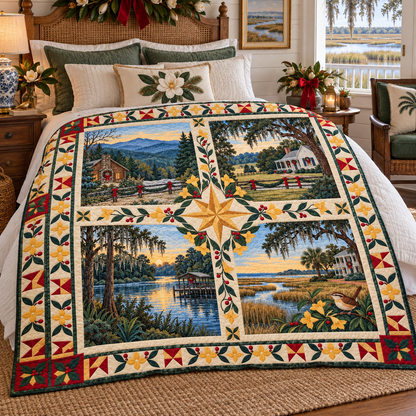 South Carolina Christmas Windows TD271026200 Quilt Blanket — bed mockup