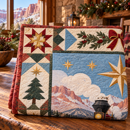 Golden Spike Junction Christmas Homecoming TD271026219 Quilt Blanket — folded mockup