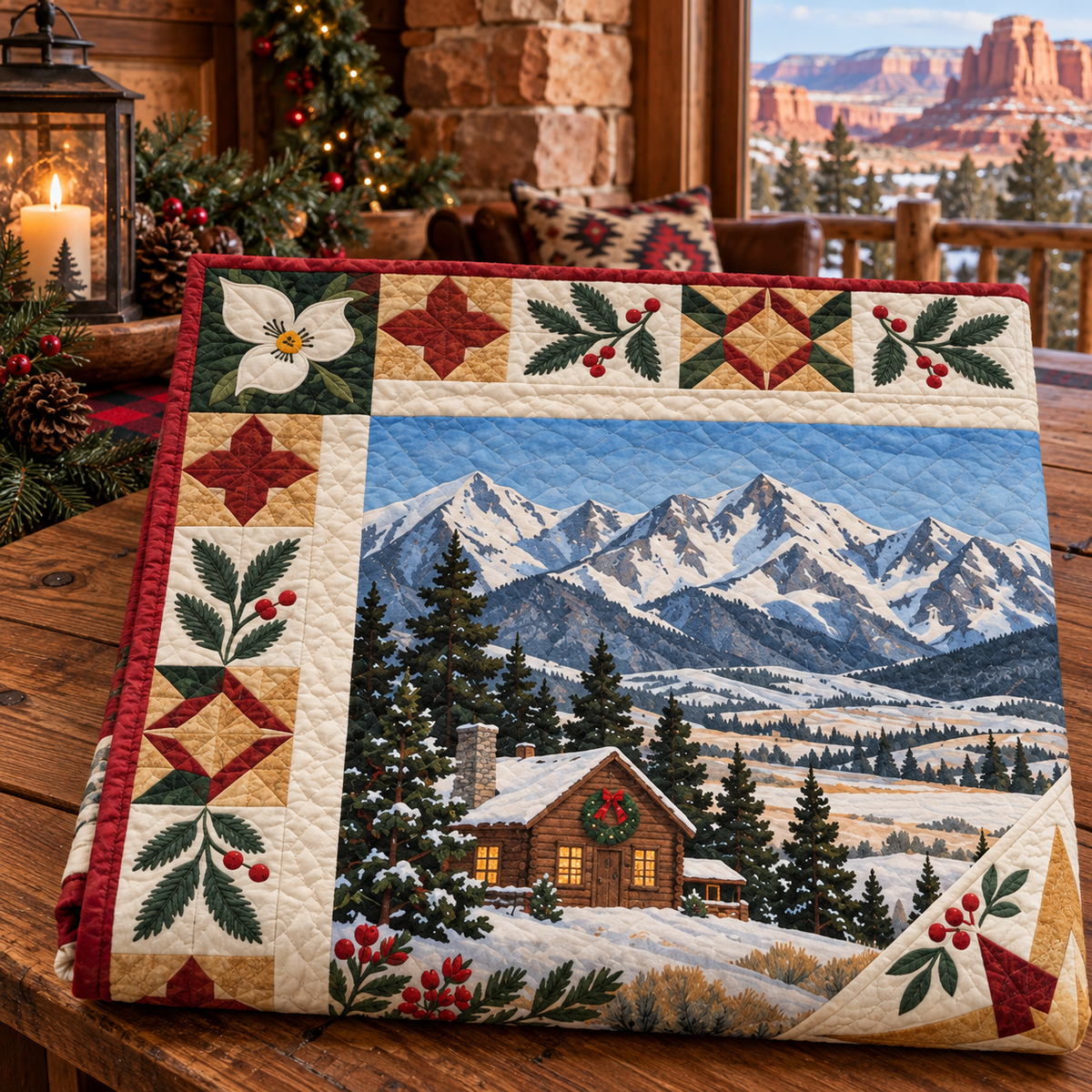 Utah Christmas Windows TD271026220 Quilt Blanket — folded mockup
