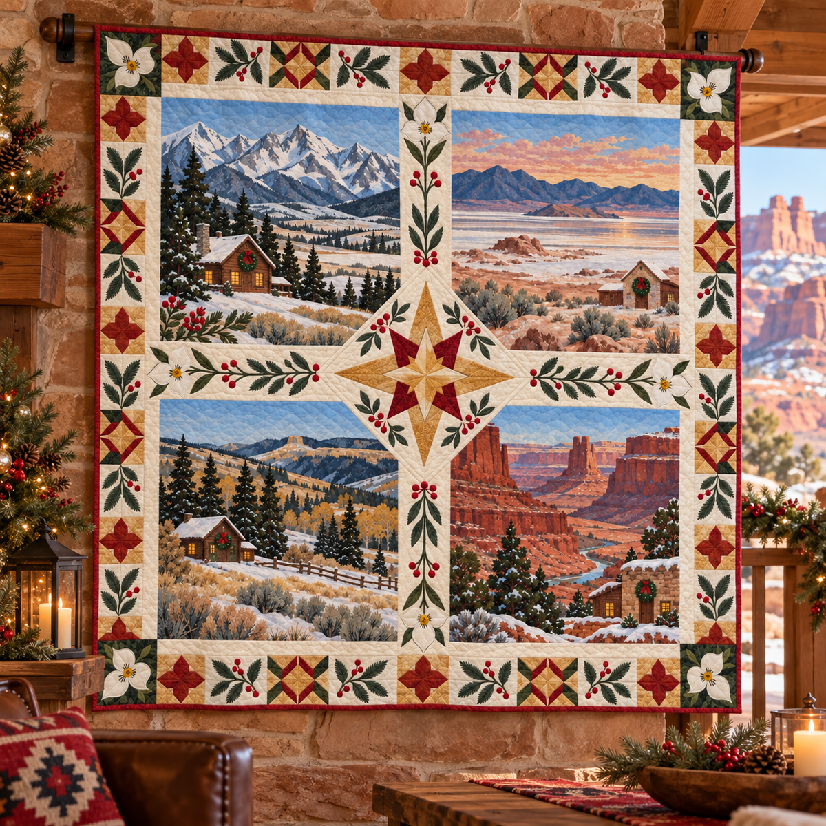 Utah Christmas Windows TD271026220 Quilt Blanket — hanging mockup