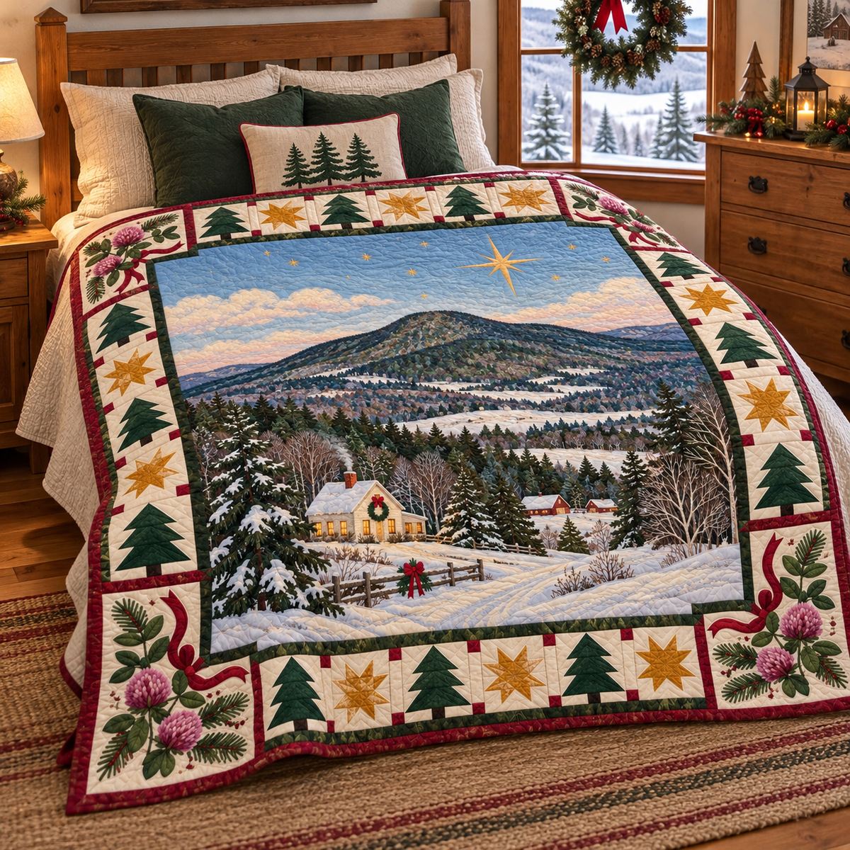 Clover Woodland Hearth Christmas Eve TD271026221 Quilt Blanket — bed mockup