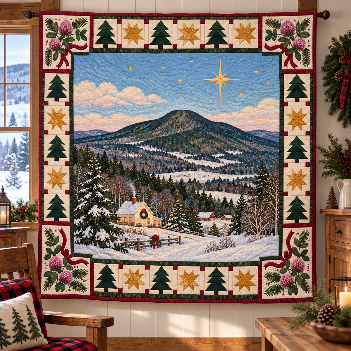 Clover Woodland Hearth Christmas Eve TD271026221 Quilt Blanket — hanging mockup