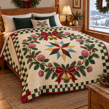 Red clover Christmas Wreath TD271026222 Quilt Blanket — bed mockup