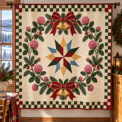 Red clover Christmas Wreath TD271026222 Quilt Blanket — hanging mockup