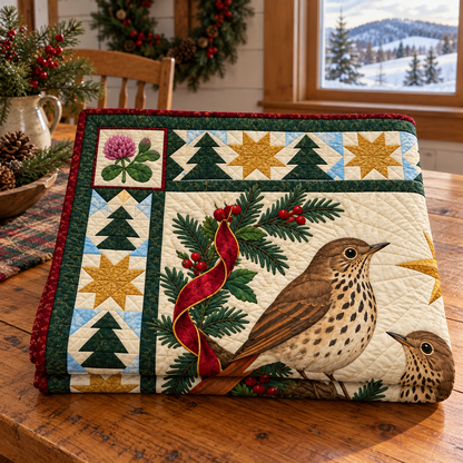 Thrush in the Clover Woods Christmas Star TD271026223 Quilt Blanket — folded mockup