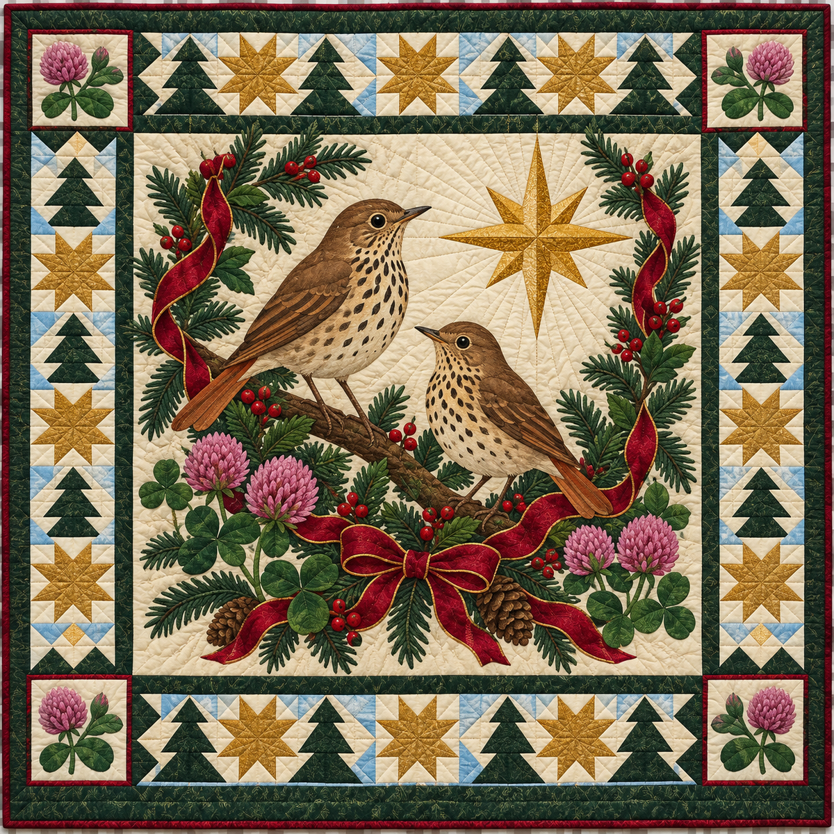 Thrush in the Clover Woods Christmas Star TD271026223 Quilt Blanket — original design