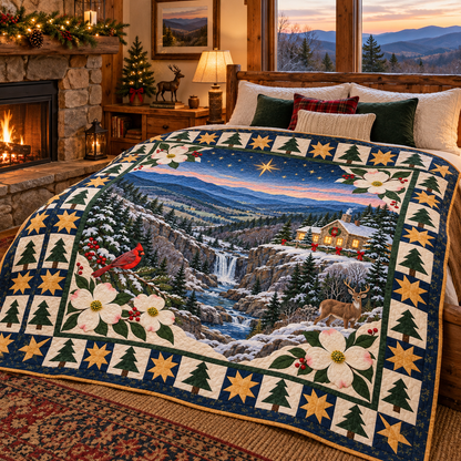 Dogwood Valley Light Christmas Eve TD271026226 Quilt Blanket — bed mockup