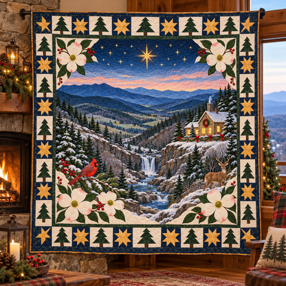 Dogwood Valley Light Christmas Eve TD271026226 Quilt Blanket — hanging mockup