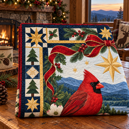 Cardinal Dogwood Hollow Christmas Star TD271026228 Quilt Blanket — folded mockup