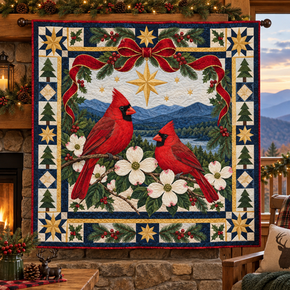 Cardinal Dogwood Hollow Christmas Star TD271026228 Quilt Blanket — hanging mockup