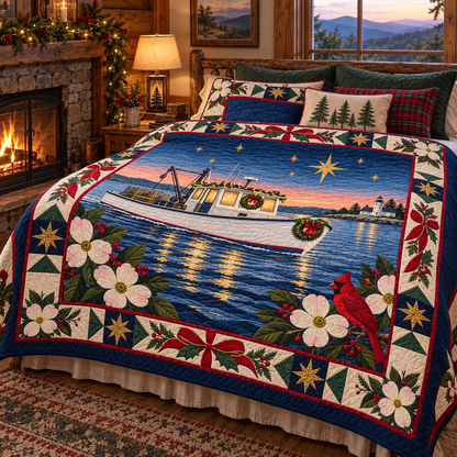 Tidewater Workboat Christmas Homecoming TD271026229 Quilt Blanket — bed mockup