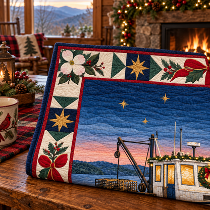 Tidewater Workboat Christmas Homecoming TD271026229 Quilt Blanket — folded mockup